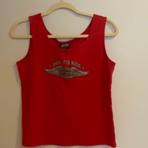 Red cropped Harley Davidson tank top.